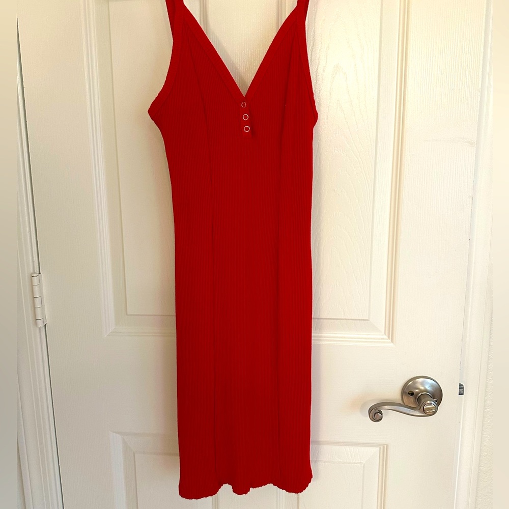 Paxton Bright Red Bodycon Tight Ribbed Dress Mini